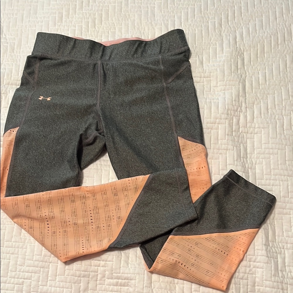 Under Armour Gray and Peach Leggings, Size S